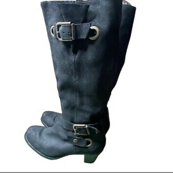CORDANI DESIGNER LEATHER KNEE HIGH BOOT BLACK W/GOLD TONE HARDWARE - Picture 2 of 11